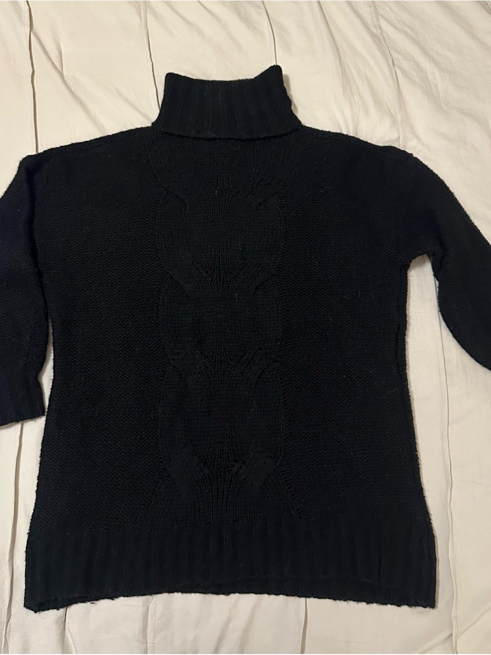aerie Black Cable-Knit Turtleneck Tunic Sweater